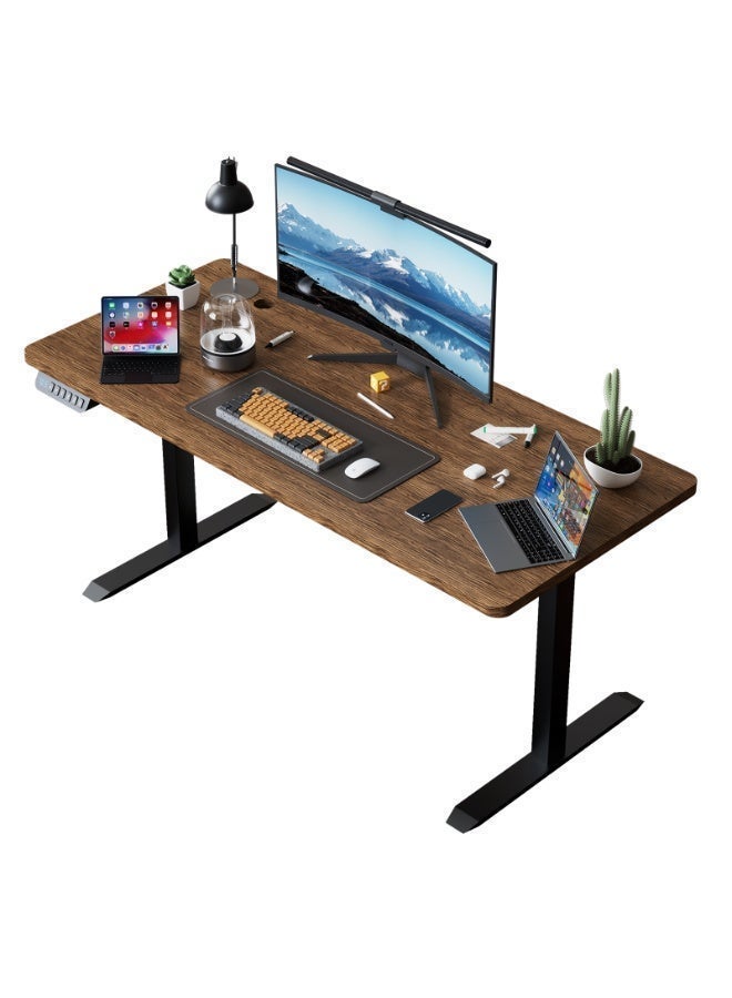 PORIYA Electric Standing Desk - Motorized Height Adjustable Sit Stand Table with Touch Control Panel, Cable Management, and Headphone Hook - Ideal for Home Office (Black Frame+120cm Brown Top) - Image 1