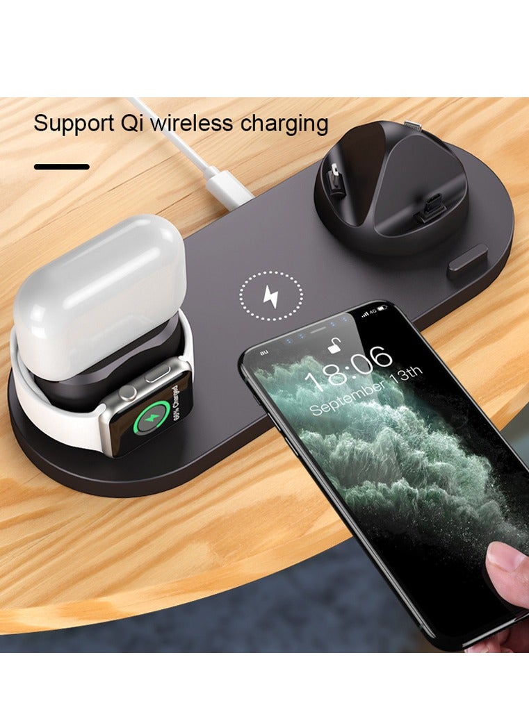 6-in-1 Wireless Charger Stand Pad for Apple Watch, iPhone 13/12/11/11 Pro/11 Pro Max/X/XS/XR, Samsung S20/S10, and Other Qi Phones: Charging Dock Station (Black)  - Image 5