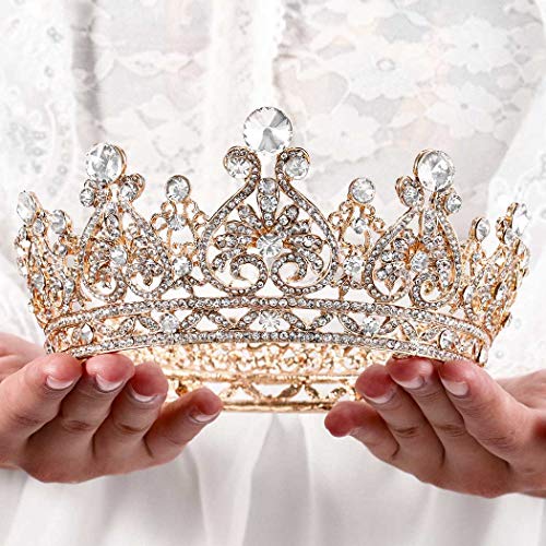Foyte Baroque Queen Crown Gold Bride Rhinestone Wedding Crown Tiaras Crystal Hair Accessories for Women - Image 1