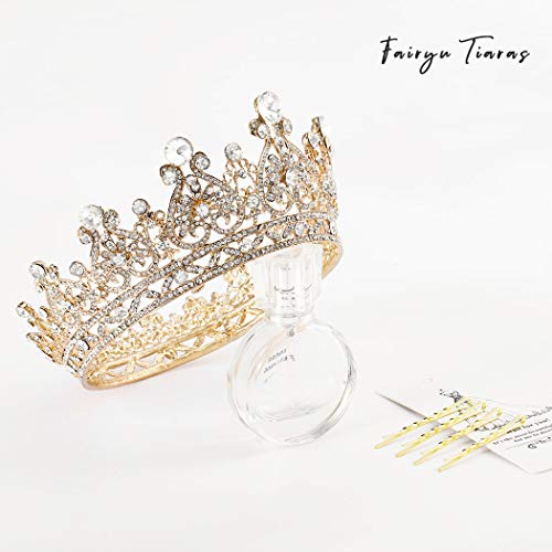 Foyte Baroque Queen Crown Gold Bride Rhinestone Wedding Crown Tiaras Crystal Hair Accessories for Women - Image 2