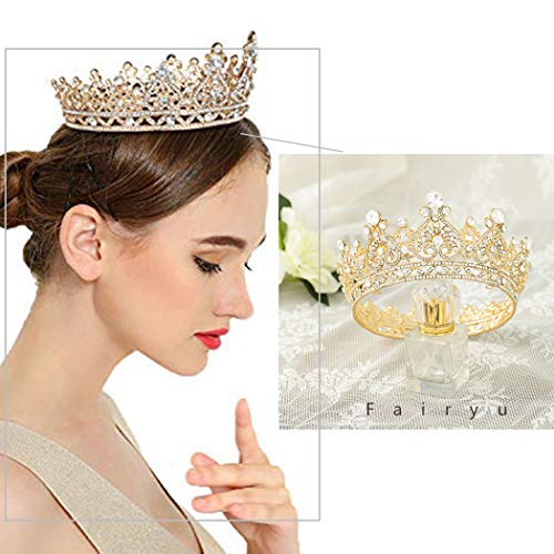 Foyte Baroque Queen Crown Gold Bride Rhinestone Wedding Crown Tiaras Crystal Hair Accessories for Women - Image 4