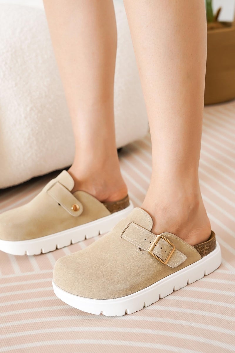 Project Cloud 100% Genuine Leather Platform Clogs for Women Footwear - Memory Foam Arch Support Cork Footbed Casual Shoes & Mules for Women 2026 (Benton Chunky, BEIG, 9) - Image 2