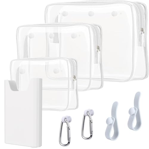 Everfunny 3 Pcs Clear Bogg Beach Tote Bag with 4 Pcs Insert Hooks and 1 Phone Holder Accessories for Bogg Bags Travel Makeup Clean Toiletry Brush Organizer Cosmetic Divider Storage Inner Pouch (White set of 4) - Image 1