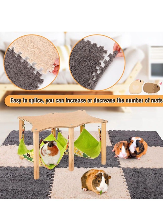 8Pcs Fleece Cage Liners Washable & Anti Slip  Pads with Borders Reusable Bunny Soft Mats for Small Pet Resting Playing (Light Brown & Gray) - Image 3