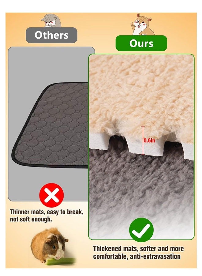 8Pcs Fleece Cage Liners Washable & Anti Slip  Pads with Borders Reusable Bunny Soft Mats for Small Pet Resting Playing (Light Brown & Gray) - Image 2