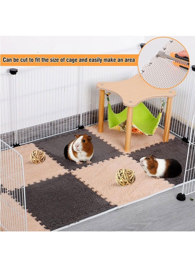 8Pcs Fleece Cage Liners Washable & Anti Slip  Pads with Borders Reusable Bunny Soft Mats for Small Pet Resting Playing (Light Brown & Gray) - Image 4
