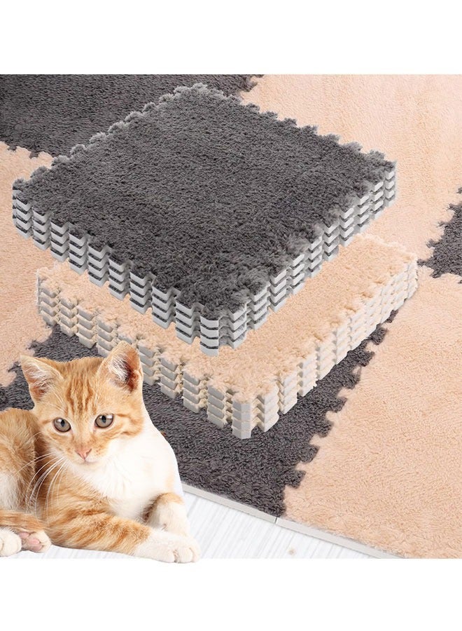 8Pcs Fleece Cage Liners Washable & Anti Slip  Pads with Borders Reusable Bunny Soft Mats for Small Pet Resting Playing (Light Brown & Gray) - Image 1