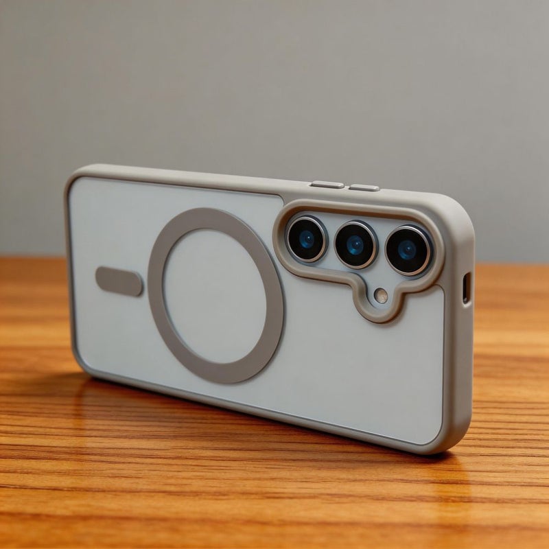 جراب هاتف شفاف رمادي متوافق مع الشحن اللاسلكي المغناطيسي Magsafe، مصمم ليكون مقاومًا للصدمات، شفاف ومتوافق مع سامسونج جالاكسي S25 إيدج A15 A16 A25 A26 A35 A36 A54 A55 A56 - Image 3