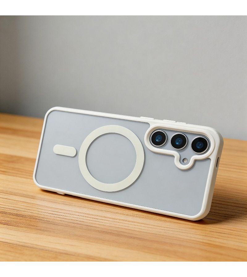 جراب هاتف شفاف رمادي متوافق مع الشحن اللاسلكي المغناطيسي Magsafe، مصمم ليكون مقاومًا للصدمات، شفاف ومتوافق مع سامسونج جالاكسي S25 إيدج A15 A16 A25 A26 A35 A36 A54 A55 A56 - Image 2