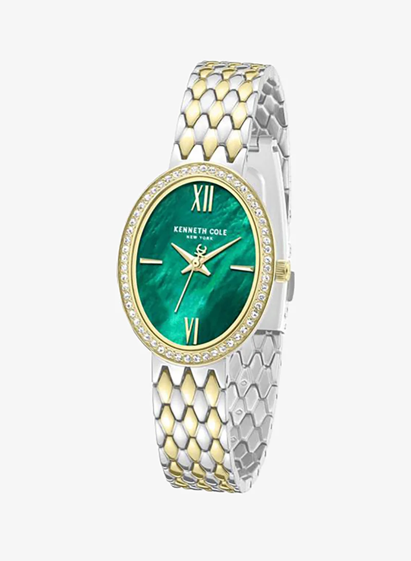 Kenneth Cole New York Silver/Yellow Gold/Plated Upper East Side Women's 25mm Watch with Green Mother-of-pearl Dial & Two-tone Stainless Steel Bracelet for Women | Best Price UAE