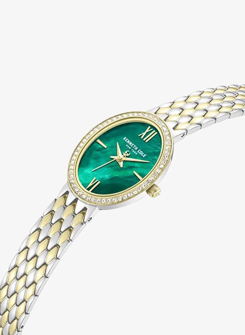 Kenneth Cole New York Silver/Yellow Gold/Plated Upper East Side Women's 25mm Watch with Green Mother-of-pearl Dial & Two-tone Stainless Steel Bracelet for Women | Best Price UAE