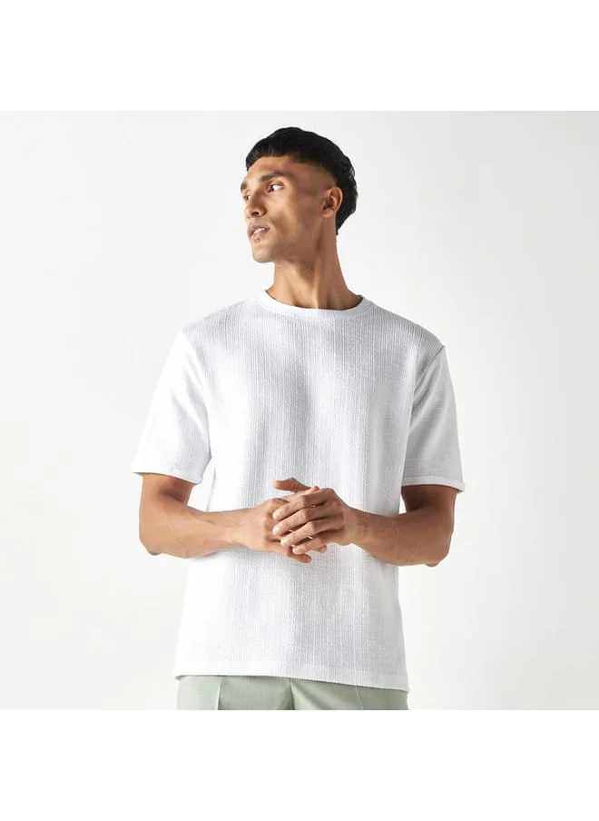 Iconic Textured T-shirt with Crew Neck and Short Sleeves