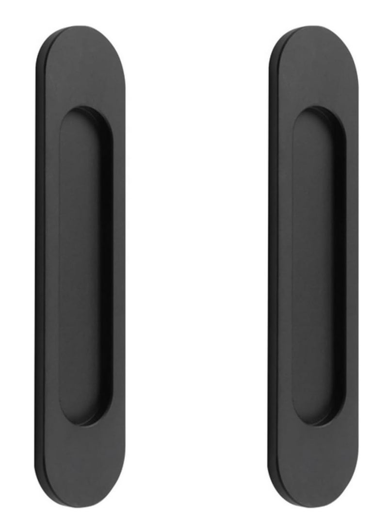 2Pcs Matte black Aluminum Alloy Flush Pull Handle Punch-Free Self-Adhesive Sliding Door Pull for Barn Doors, Cabinets, Windows & Drawers, Oval Cabinet Handle, Easy Install No Drilling Required  - Image 1