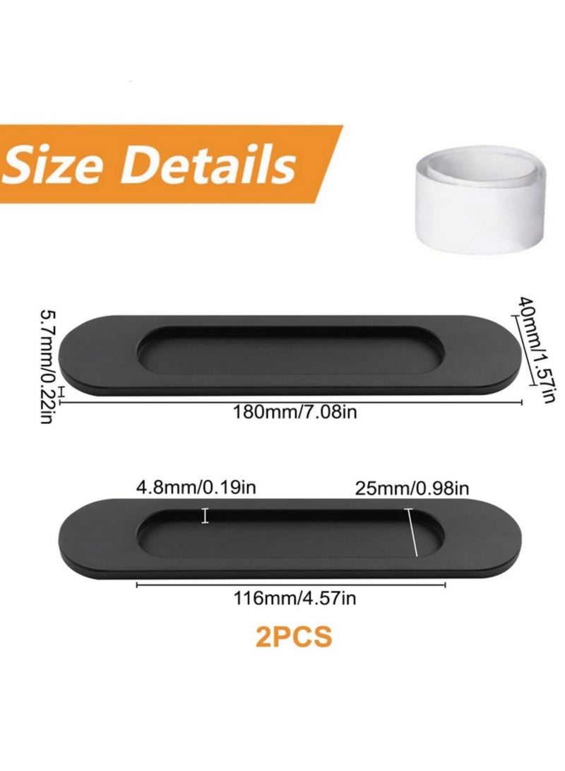2Pcs Matte black Aluminum Alloy Flush Pull Handle Punch-Free Self-Adhesive Sliding Door Pull for Barn Doors, Cabinets, Windows & Drawers, Oval Cabinet Handle, Easy Install No Drilling Required  - Image 2