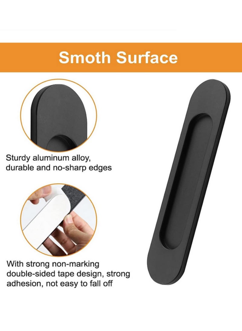 2Pcs Matte black Aluminum Alloy Flush Pull Handle Punch-Free Self-Adhesive Sliding Door Pull for Barn Doors, Cabinets, Windows & Drawers, Oval Cabinet Handle, Easy Install No Drilling Required  - Image 3