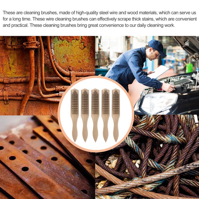 5 Pcs Brass Bristle Brush Wire Scratch Brush Welding Cleaning Rust Removal Tool Wooden Handle Steel - Image 4