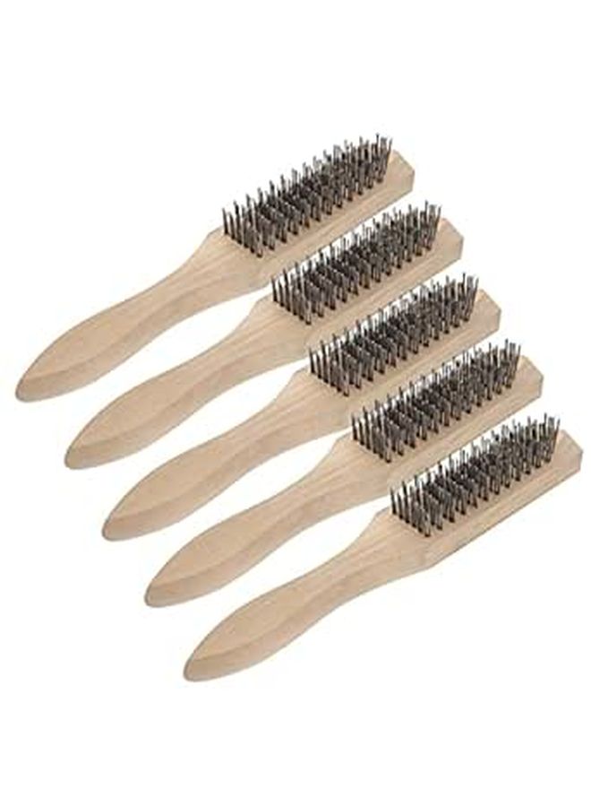 5 Pcs Brass Bristle Brush Wire Scratch Brush Welding Cleaning Rust Removal Tool Wooden Handle Steel - Image 1