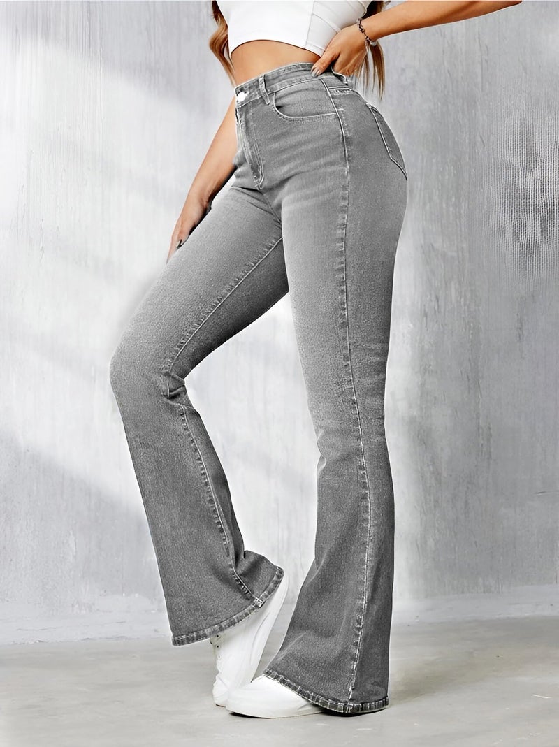 Ben Martin Women’s Grey High Waist Jeans || Flared Bell Bottom Bootcut Pants || Wide Leg Stretch Denim – Perfect for Travel, Party & Everyday Use – Sizes 32 (2) - Image 4