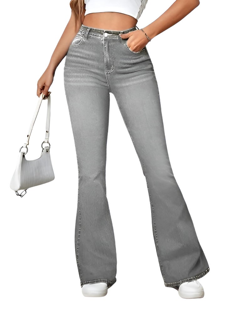 Ben Martin Women’s Grey High Waist Jeans || Flared Bell Bottom Bootcut Pants || Wide Leg Stretch Denim – Perfect for Travel, Party & Everyday Use – Sizes 32 (2) - Image 1