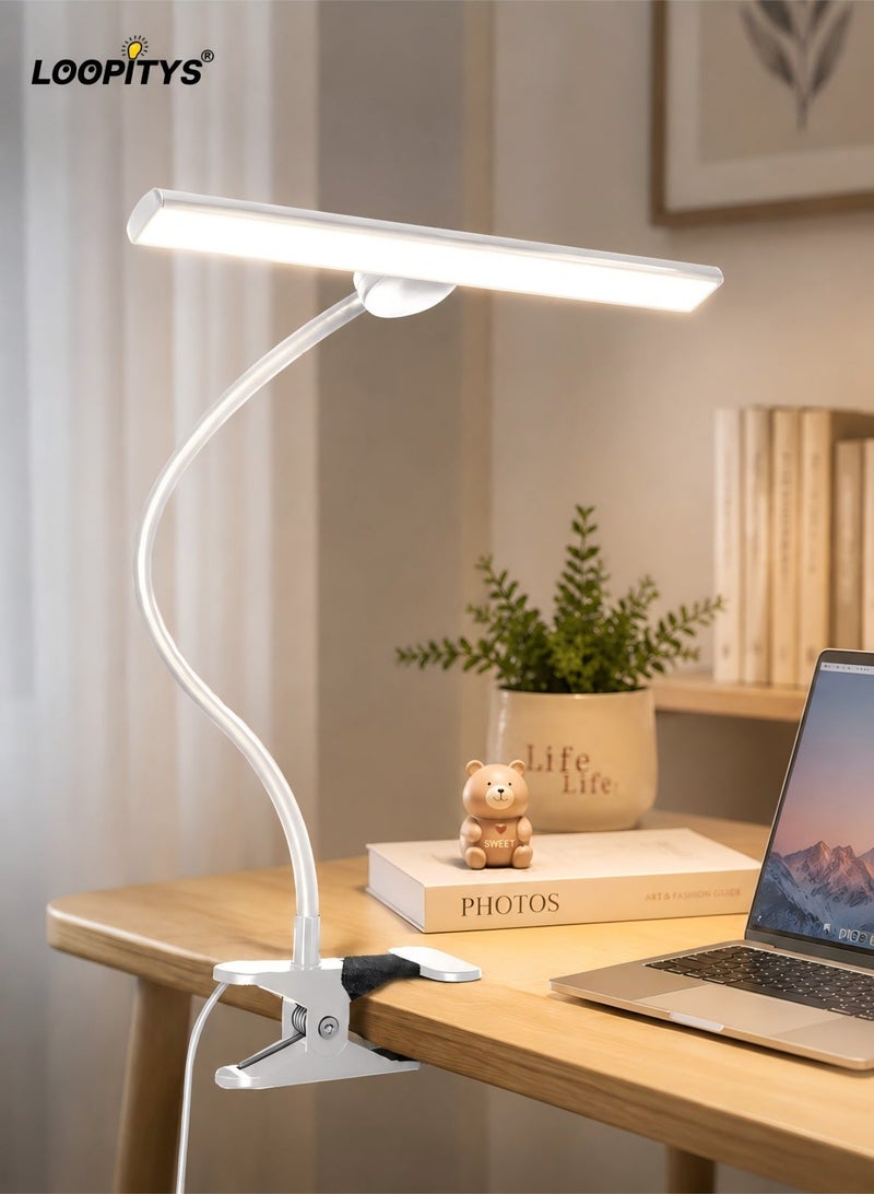 لوبيتيز مصباح مكتب LED واقٍ للعين مثبت بمشبك، توزيع ضوء غير متماثل مضاد للوهج، ثلاث درجات لون ضوء 3000كلفن/4500كلفن/6000كلفن، عشر مستويات تعديل السطوع، ذراع مرن قابل للدوران 360 درجة، يعمل بواسطة وصلة USB ومشبك قوي، بدون وميض وحجب الضوء الأزرق الضار، وظيفة مصباح ليل صغير، جسم مصباح من الألومنيوم ومنطقة إضاءة واسعة، مناسب لدراسة الطلاب، العمل على الحاسوب بالمكتب، القراءة بجانب السرير، سكن الطلاب، المنزل وغرف النوم وإضاءة أسطح المكاتب - Image 1
