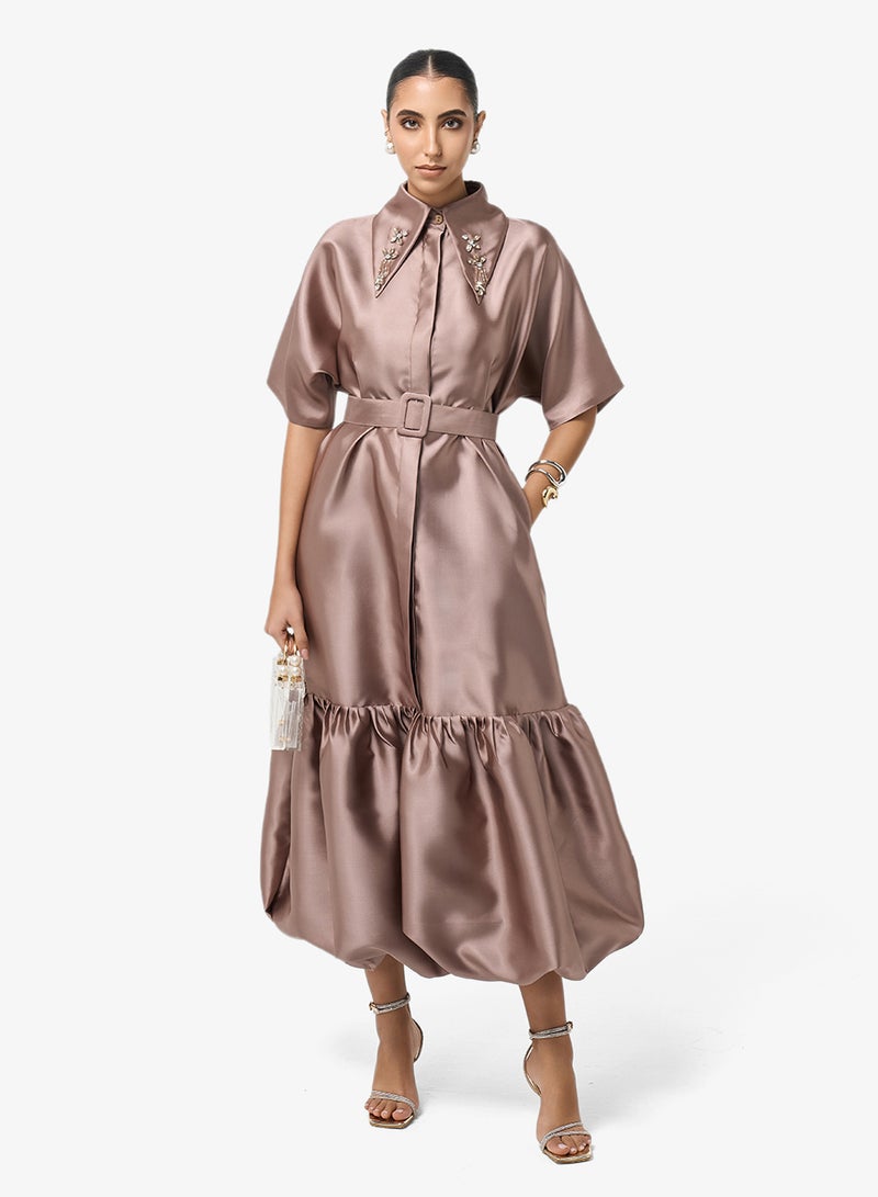 Threadz by Ajooni Button Detail Belted Midi Dress - Image 1