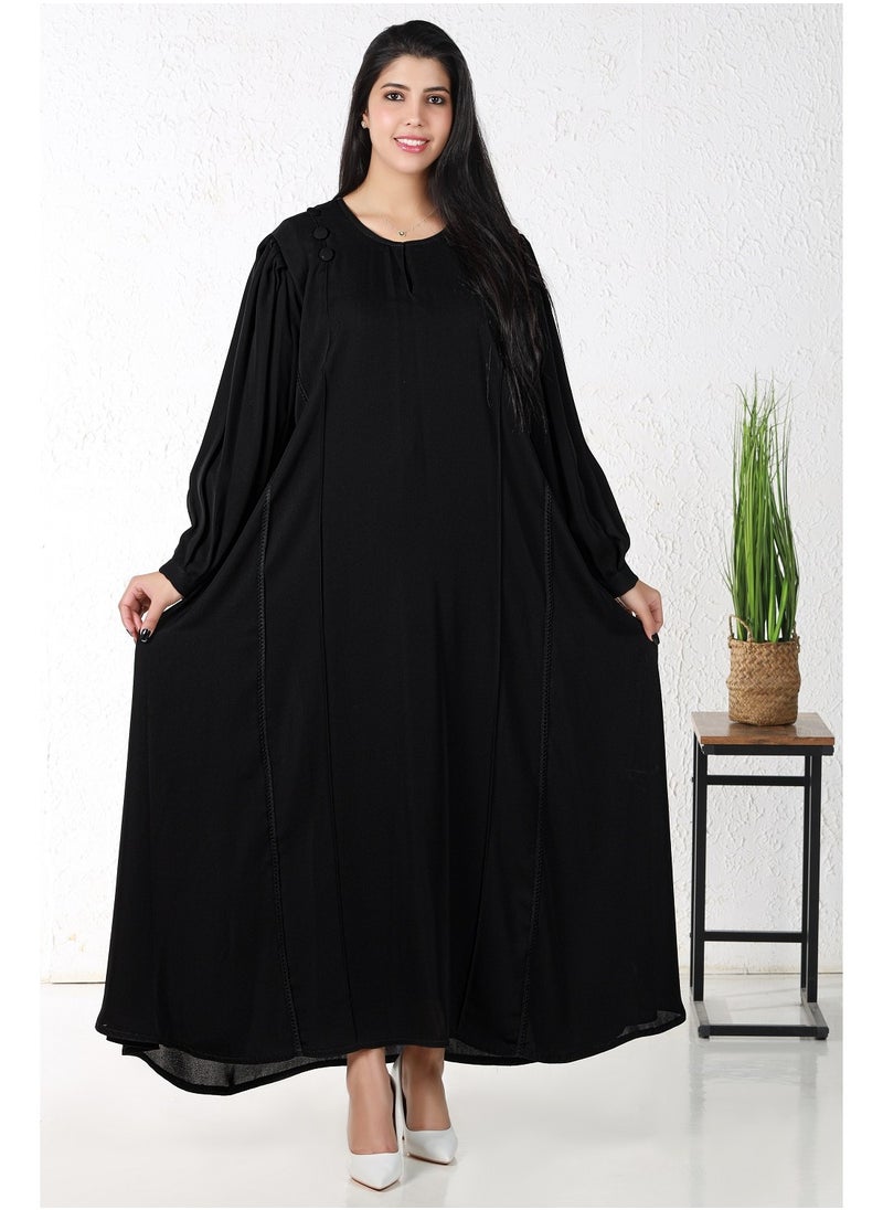 Gaiyda - Black abaya with buttons on the shoulder - Image 1