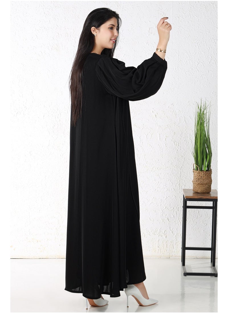 Gaiyda - Black abaya with buttons on the shoulder - Image 1