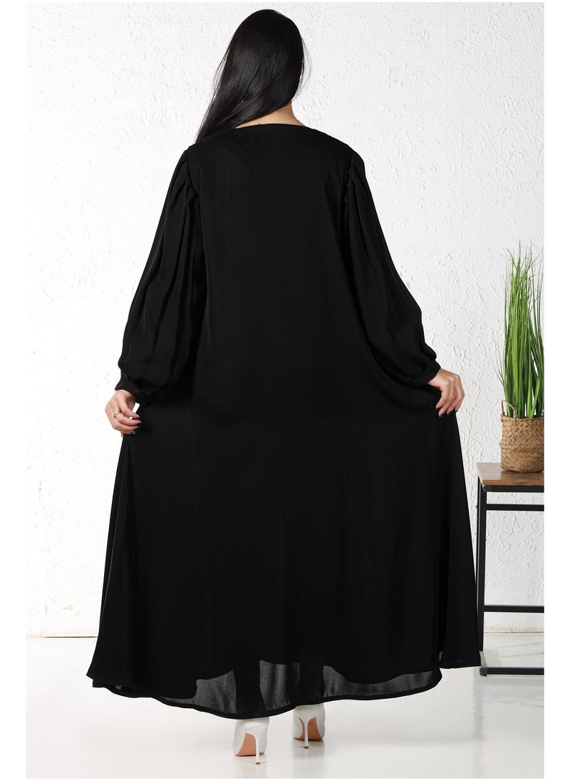 Gaiyda - Black abaya with buttons on the shoulder - Image 1
