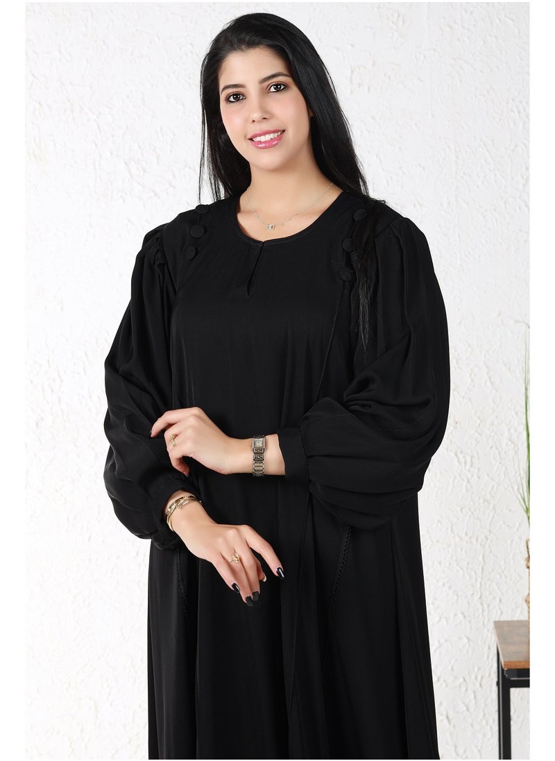 Gaiyda - Black abaya with buttons on the shoulder - Image 1