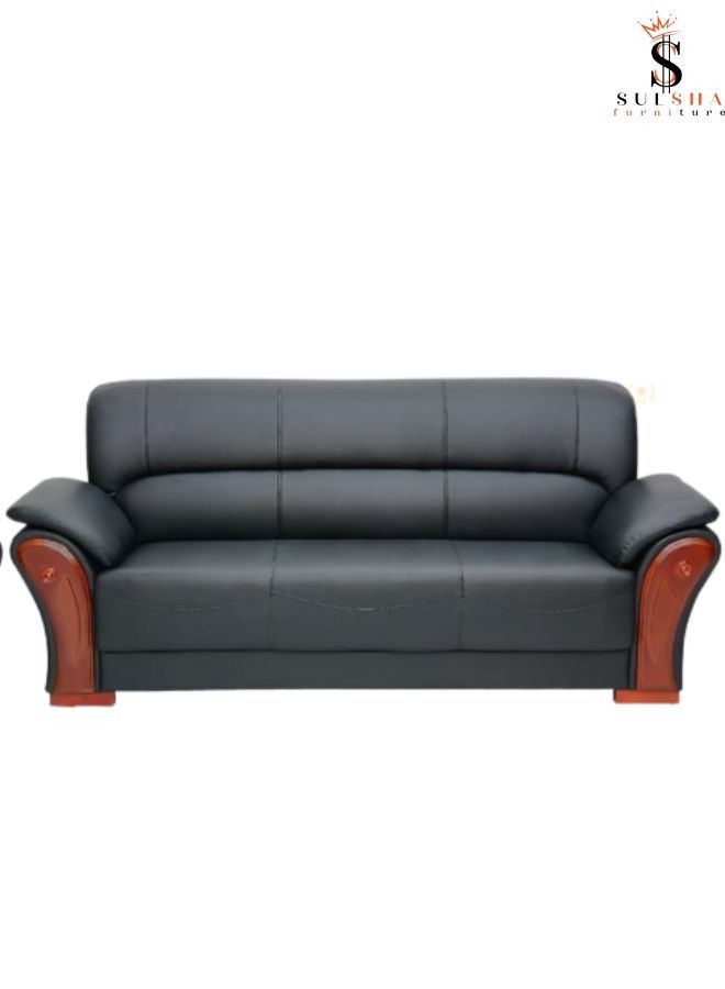 سلشا طقم كنب 5 مقاعد من الجلد الناعم الحديث للمنزل الجميل ، غرفة الاجتماعات ، المكتب ، غرفة المعيشة - أسود 3 + 1 + 1 - Image 2