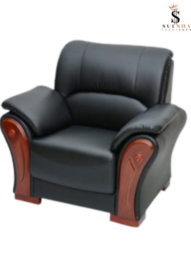 سلشا طقم كنب 5 مقاعد من الجلد الناعم الحديث للمنزل الجميل ، غرفة الاجتماعات ، المكتب ، غرفة المعيشة - أسود 3 + 1 + 1 - Image 3