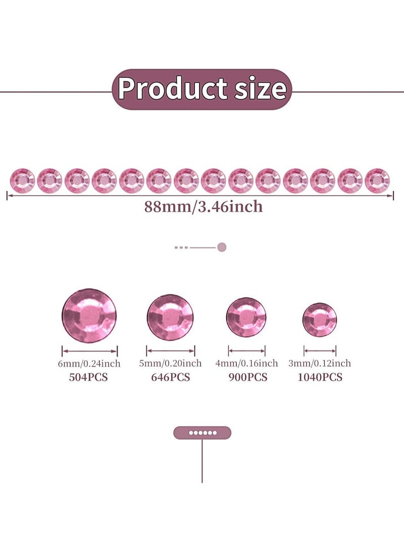 3090Pcs 4 Sheets Rhinestone Stickers 3/4/5/6 mm Self Adhesive Craft Rhinestones Gems for Face Eyes Makeup Hair Body (Pink-3/4/5/6mm) - Image 2