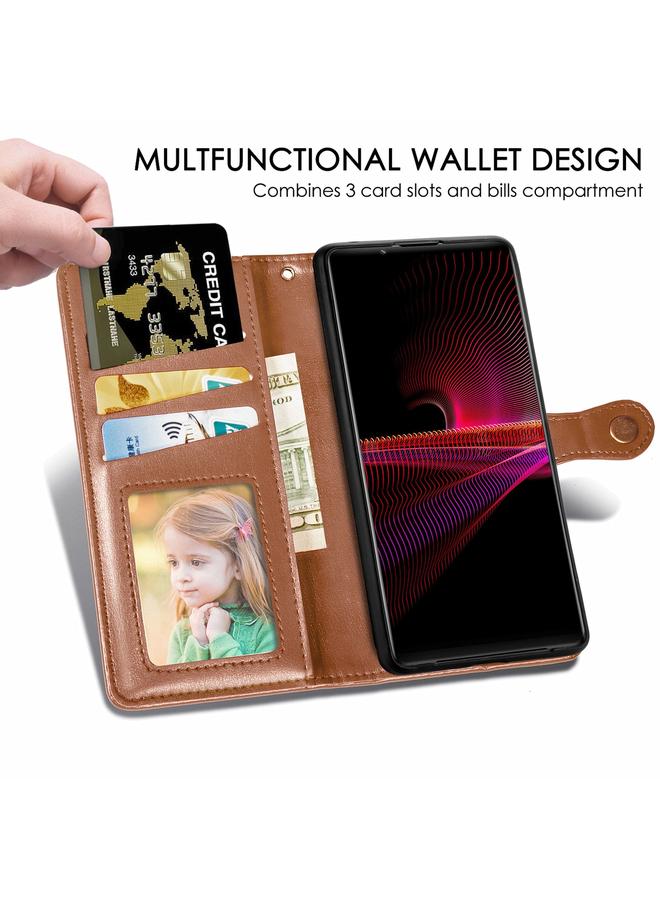 erorex Case For Sony Xperia 1 III Solid Color Leather Buckle Phone Case with Lanyard & Photo Frame & Card Slot & Wallet & Stand Function - Image 5