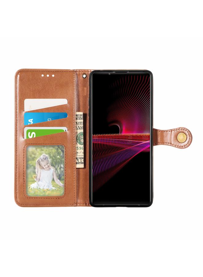 erorex Case For Sony Xperia 1 III Solid Color Leather Buckle Phone Case with Lanyard & Photo Frame & Card Slot & Wallet & Stand Function - Image 3