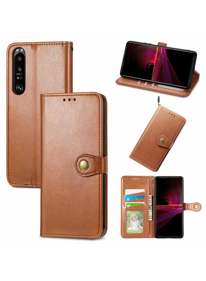 erorex Case For Sony Xperia 1 III Solid Color Leather Buckle Phone Case with Lanyard & Photo Frame & Card Slot & Wallet & Stand Function - Image 1