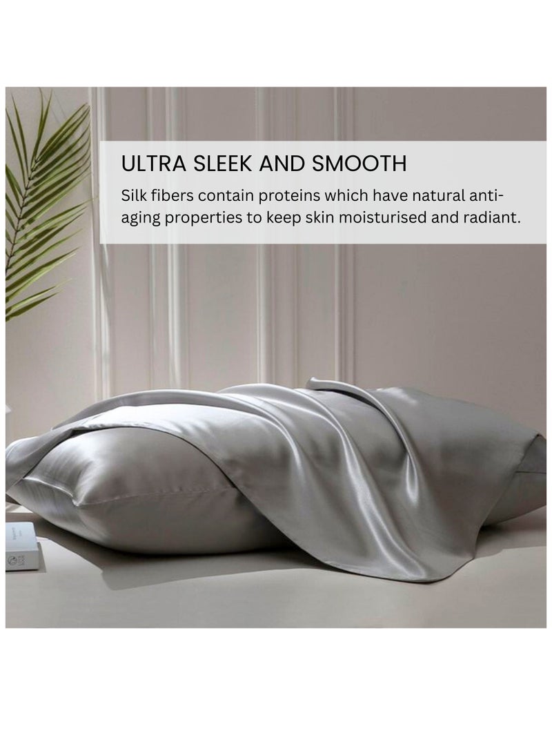 إيلور غطاء وسادة من حرير التوت الطبيعي 100% من ELAUR لصحة الشعر والبشرة، ناعم وحريري الملمس، من الحرير الفاخر درجة 6A على الوجهين، بكثافة 600 خيط، بارد الملمس، مزوّد بسحّاب مخفي، قطعة واحدة (50×75 سم، رمادي) - Image 2