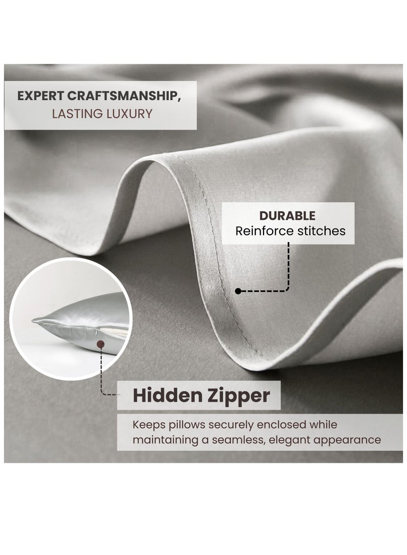 إيلور غطاء وسادة من حرير التوت الطبيعي 100% من ELAUR لصحة الشعر والبشرة، ناعم وحريري الملمس، من الحرير الفاخر درجة 6A على الوجهين، بكثافة 600 خيط، بارد الملمس، مزوّد بسحّاب مخفي، قطعة واحدة (50×75 سم، رمادي) - Image 3