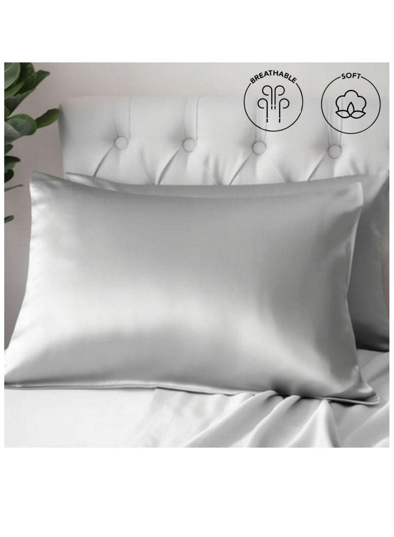 إيلور غطاء وسادة من حرير التوت الطبيعي 100% من ELAUR لصحة الشعر والبشرة، ناعم وحريري الملمس، من الحرير الفاخر درجة 6A على الوجهين، بكثافة 600 خيط، بارد الملمس، مزوّد بسحّاب مخفي، قطعة واحدة (50×75 سم، رمادي) - Image 4