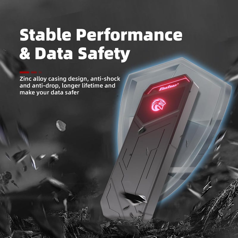 KingSpec Z5 1TB محرك أقراص صلب خارجي محمول مع إضاءة RGB - سرعة تصل إلى 2100 ميجابايت/ثانية، هيكل من سب��كة الزنك، واجهة USB 3.2 Gen2x2، محركات أقراص صلبة فائقة، متوافق مع الهاتف المحمول/PS4/الكمبيوتر المحمول/التلفزيون/الكمبيوتر الشخصي - Image 4
