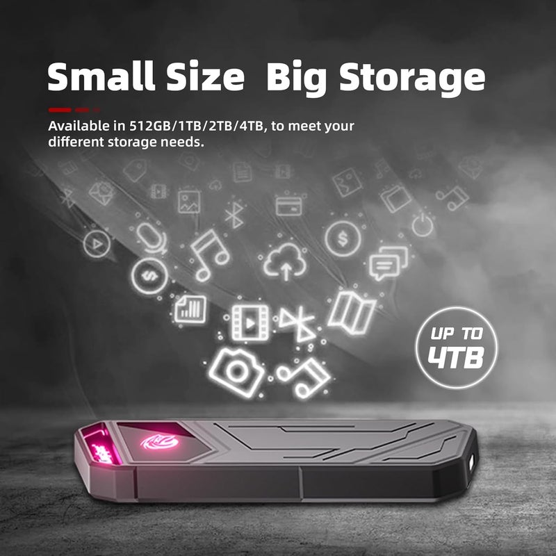 KingSpec Z5 1TB محرك أقراص صلب خارجي محمول مع إضاءة RGB - سرعة تصل إلى 2100 ميجابايت/ثانية، هيكل من سب��كة الزنك، واجهة USB 3.2 Gen2x2، محركات أقراص صلبة فائقة، متوافق مع الهاتف المحمول/PS4/الكمبيوتر المحمول/التلفزيون/الكمبيوتر الشخصي - Image 5