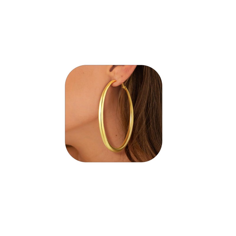 KeyStyle Womens Big Gold Graduated Hoops Earrings Oversized, 80 mm Classic Jumbo Graduated Hoop Earring Big Loops, Stainless Steel Simple Ear Jew for Sensitive Ears - Image 1