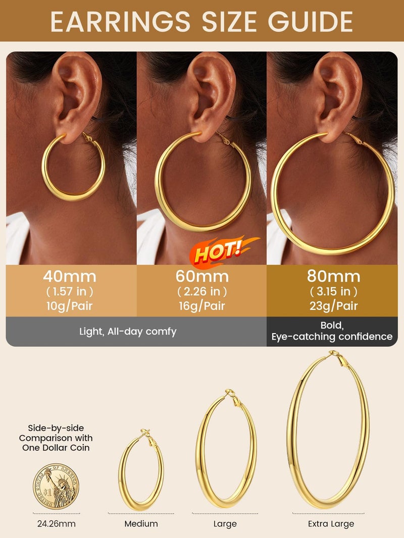 KeyStyle Womens Big Gold Graduated Hoops Earrings Oversized, 80 mm Classic Jumbo Graduated Hoop Earring Big Loops, Stainless Steel Simple Ear Jew for Sensitive Ears - Image 5