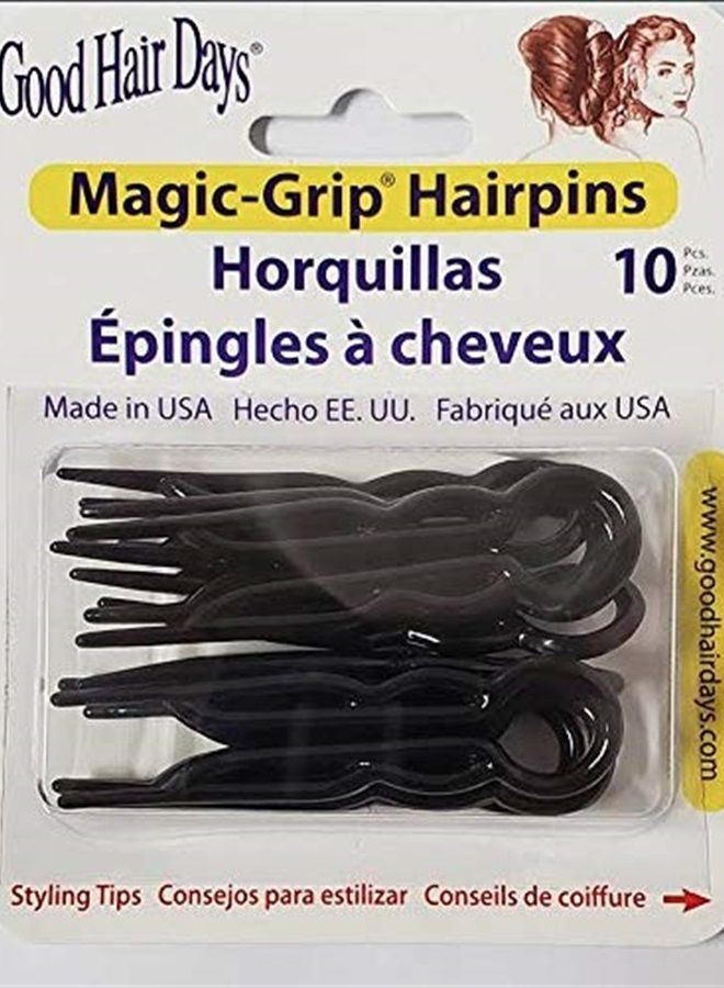 Good Hair Days Hair Pins - Plastic, U-shaped Magic Grip Hairpins, Strong Durable Pins For Fine, Thick & Long Hair, Hair Styling Accessories, Set of 10 (Black)