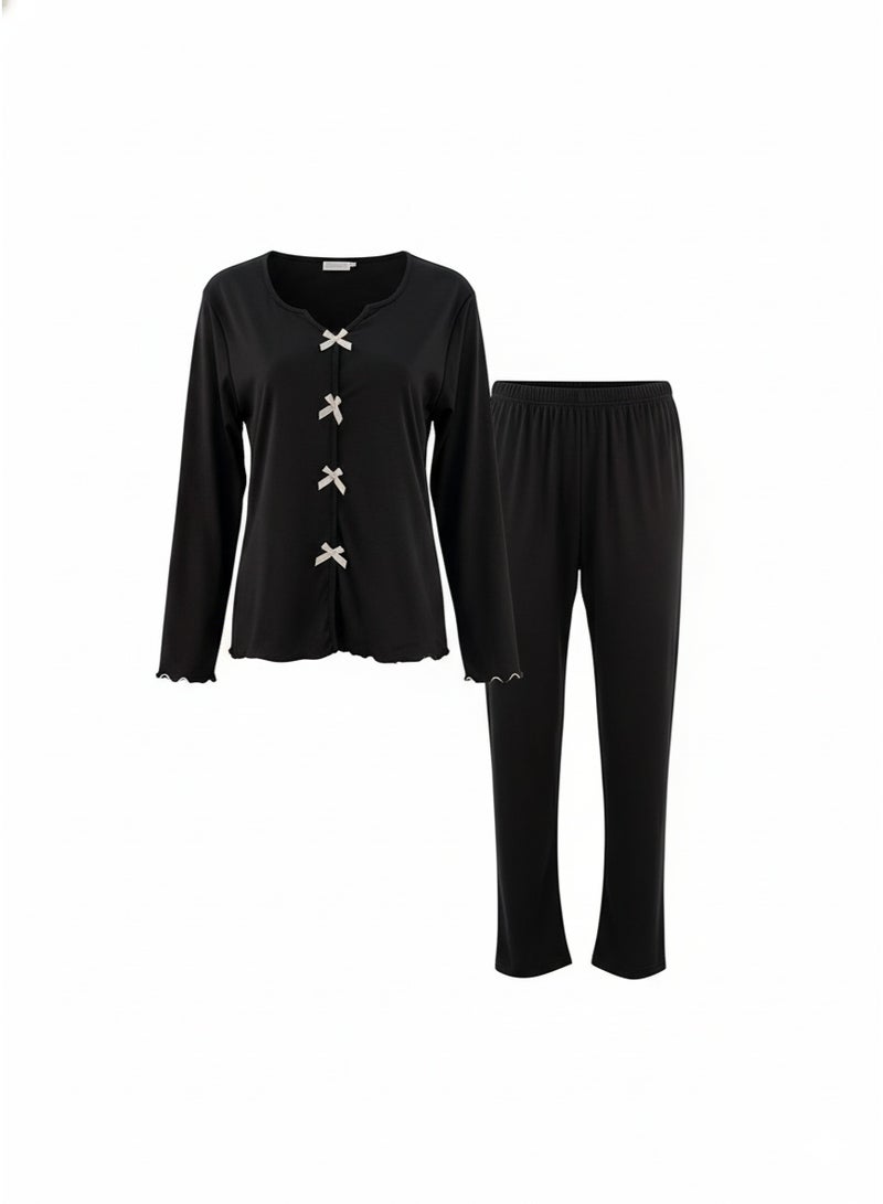 جوانا طقم بيجاما نسائي بأكمام طويلة من جوانا مع قميص بأزرار، طقم ملابس نوم وملابس استرخاء ناعمة وأنيقة - Image 1