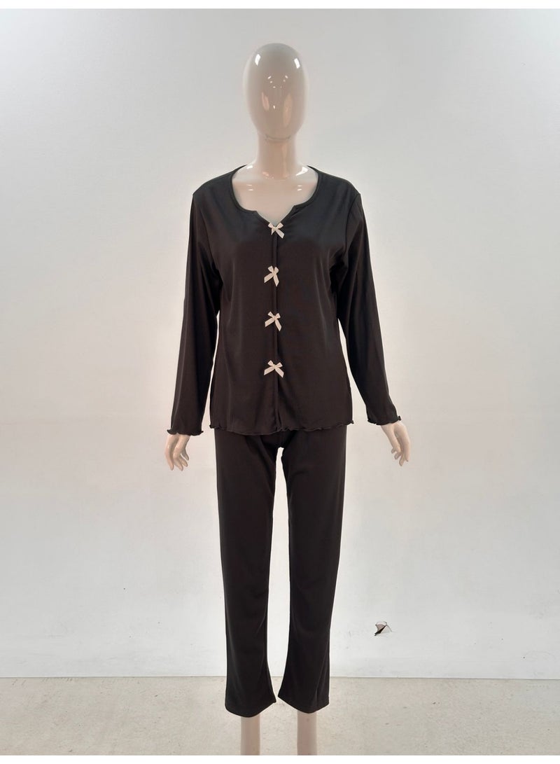 جوانا طقم بيجاما نسائي بأكمام طويلة من جوانا مع قميص بأزرار، طقم ملابس نوم وملابس استرخاء ناعمة وأنيقة - Image 3