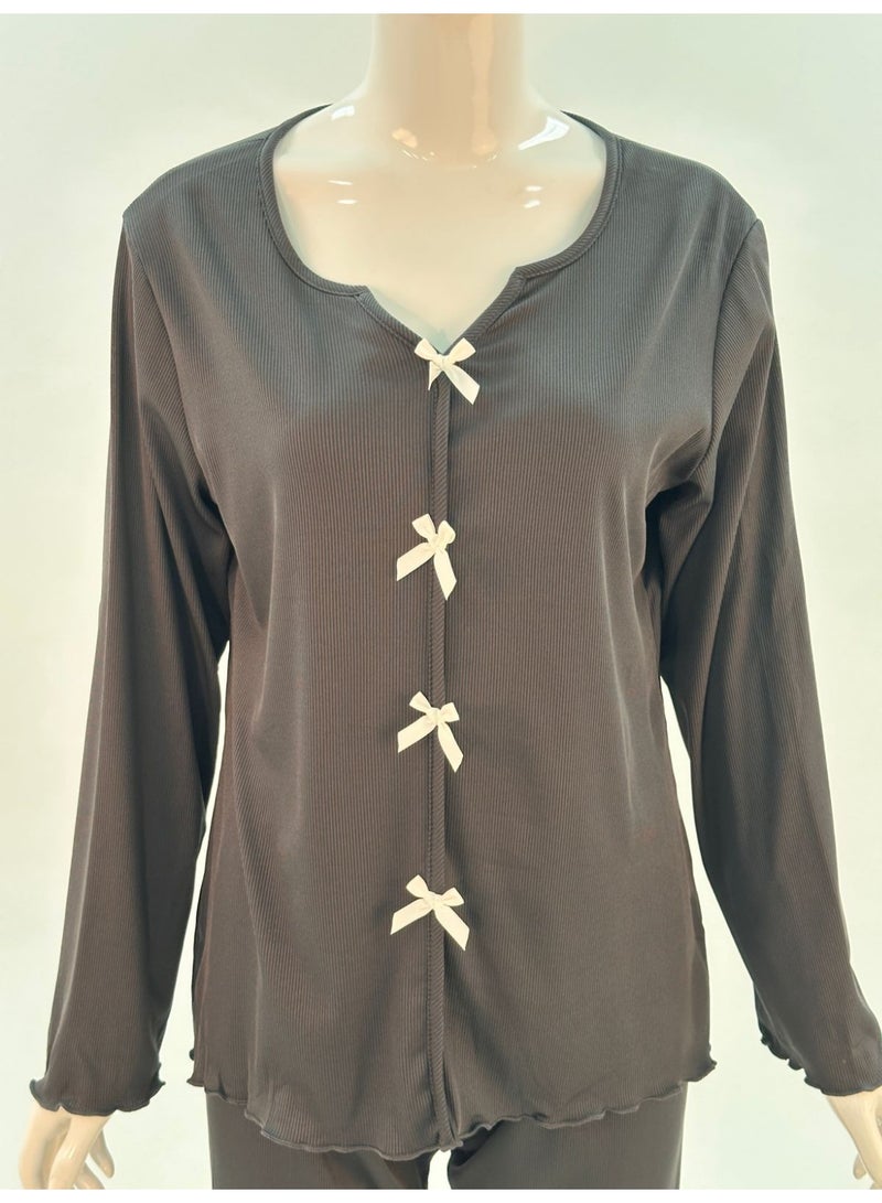 جوانا طقم بيجاما نسائي بأكمام طويلة من جوانا مع قميص بأزرار، طقم ملابس نوم وملابس استرخاء ناعمة وأنيقة - Image 2