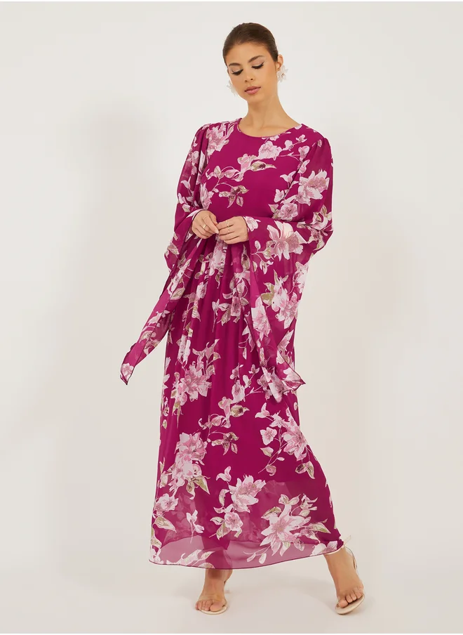 Styli Printed Long Sleeve A-Line Maxi Dress