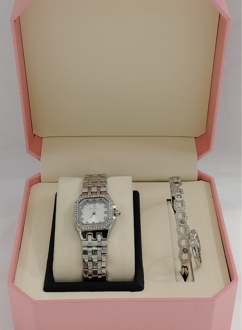Generic Soft and elegant women's sets, zircon, steel watch 
