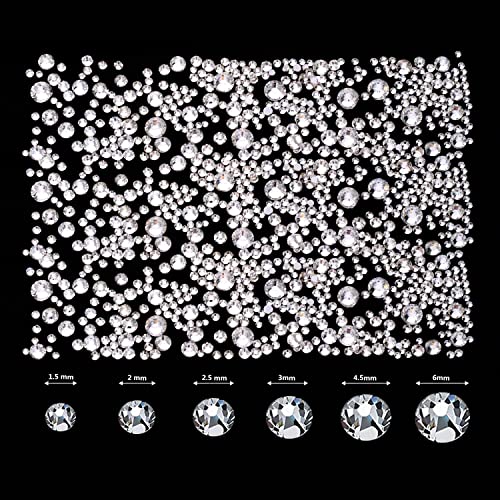 Jubilant 2000 Pieces Flat Back Gems Round Crystal Rhinestones 6 Sizes (1.5-6 mm) with Pick Up Tweezer and Rhinestones Picking Pen for Crafts Nail Face Art Clothes Shoes Bags DIY (Clear) - Image 5