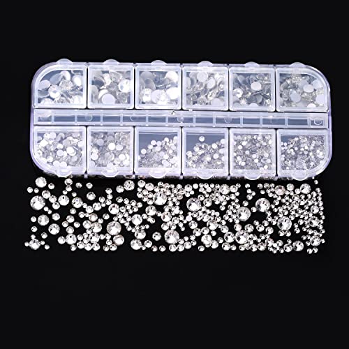 Jubilant 2000 Pieces Flat Back Gems Round Crystal Rhinestones 6 Sizes (1.5-6 mm) with Pick Up Tweezer and Rhinestones Picking Pen for Crafts Nail Face Art Clothes Shoes Bags DIY (Clear) - Image 2